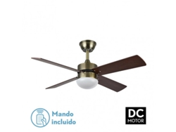 Ventilador Dc Sofia 2xE27 Cuero 4 Aspas Rev.cerezo/nogal 40x107d con mando Temporizador FABRILAMP