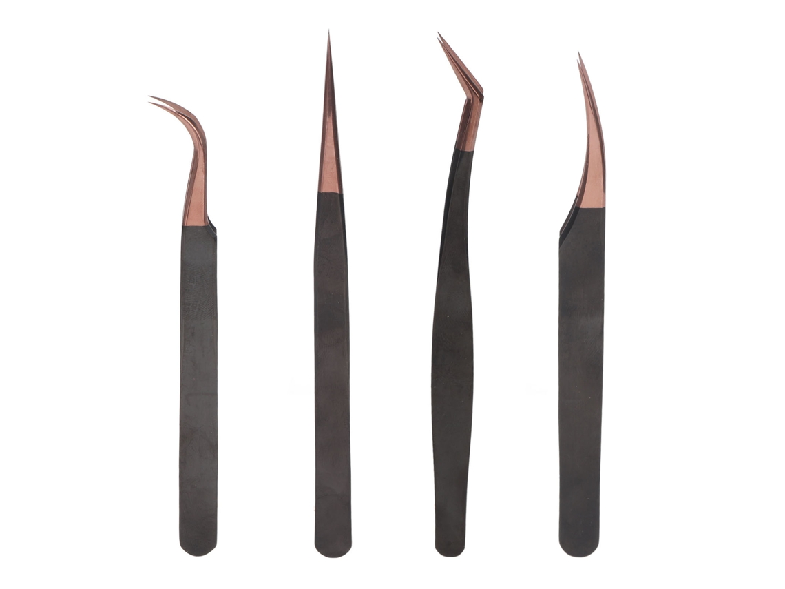 Pinzas Para Extensiones De Pestañas (4 Unidades) De Acero Inoxidable Antiestáticas Para Belleza Y Manicura.