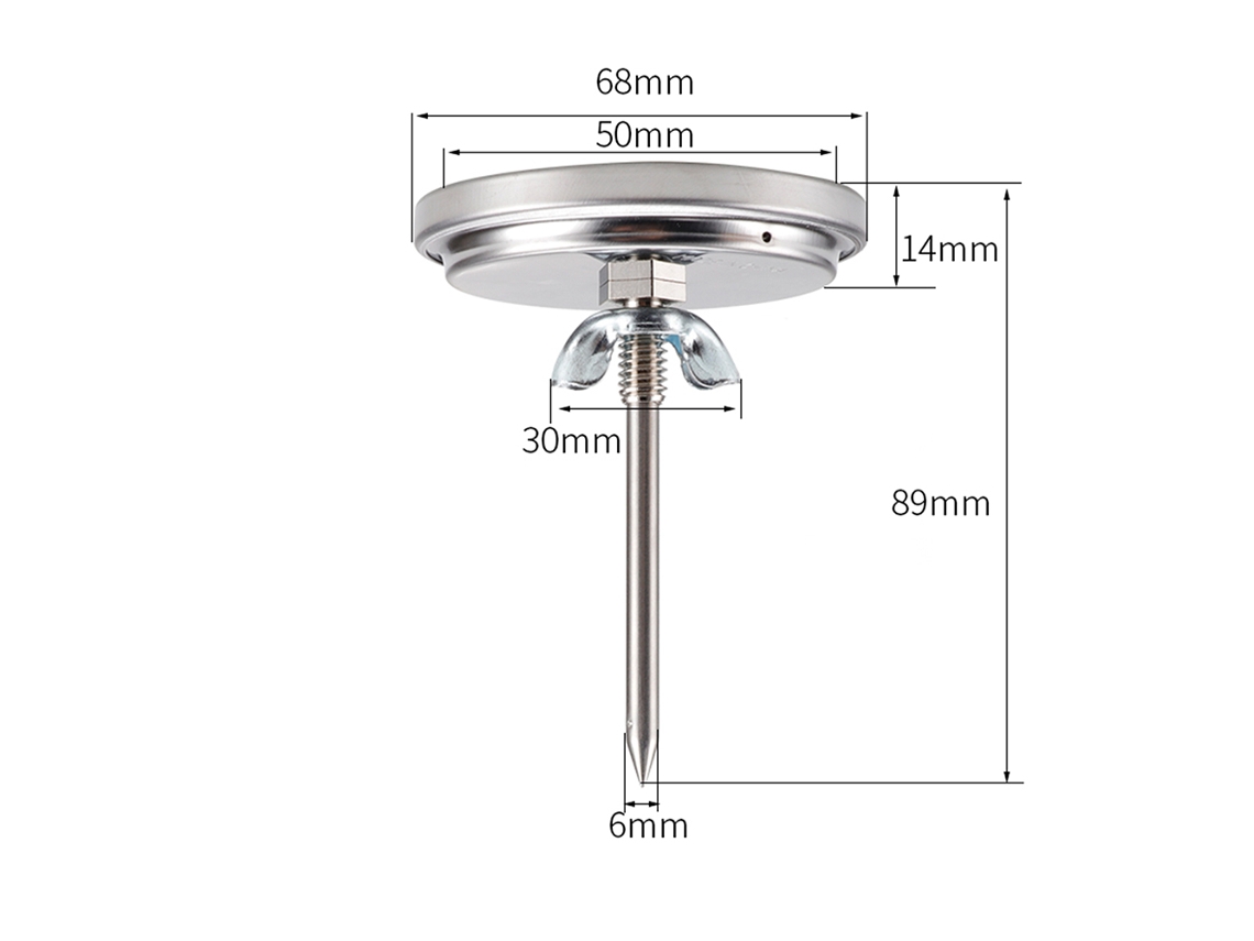 Termómetro Bimetálico De Acero Inoxidable Con Panel De 0 A 280 ℃ Para Barbacoa, Parrilla, Ahumador Y Horno.