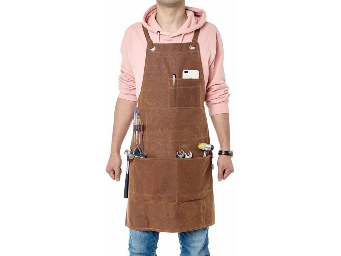 Delantal De Trabajo Resistente Para Hombre, Protección Profesional Con Lona Encerada Y Tirantes Acolchados Para Mayor Comodidad En Talleres, Carpinter