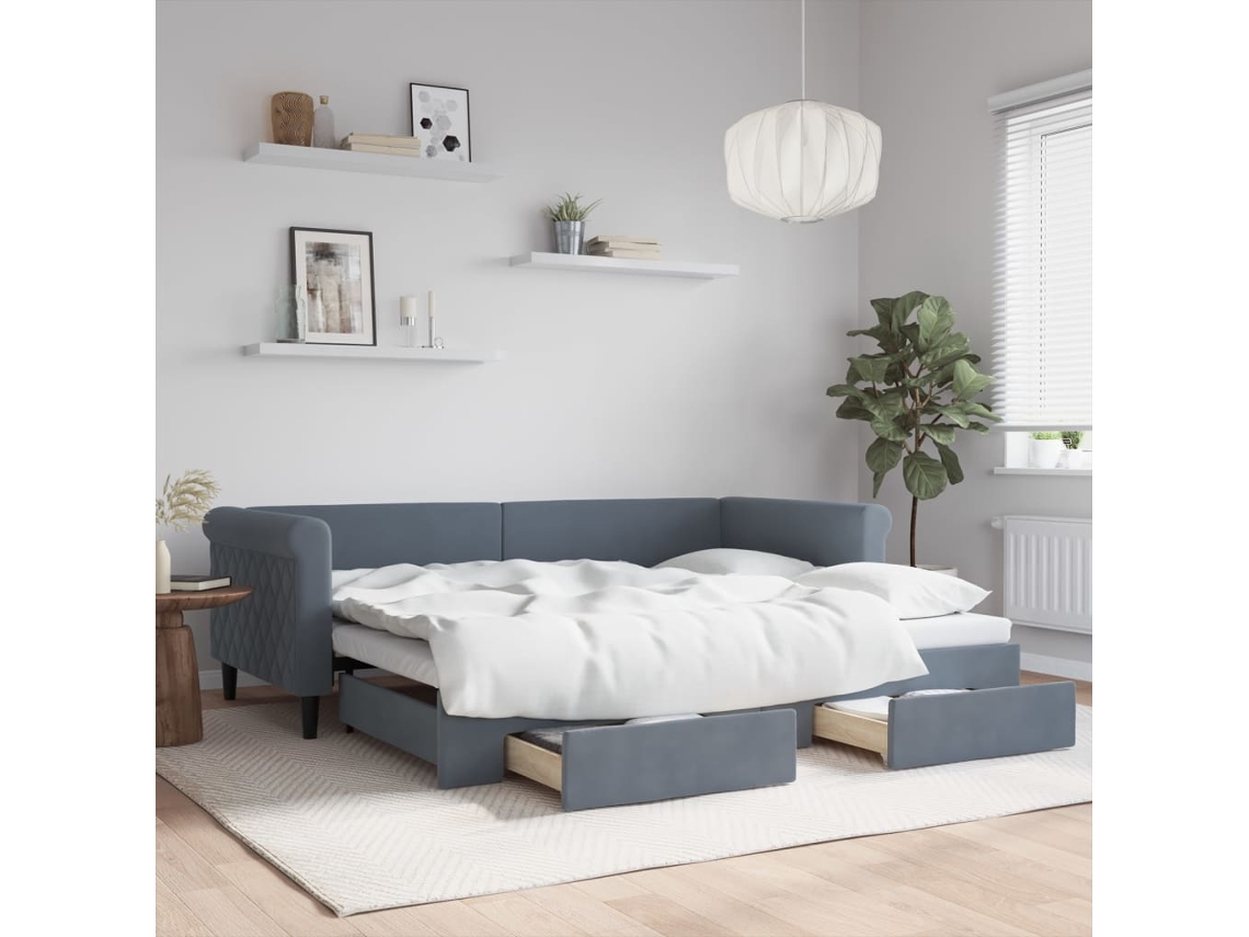 Sofá Cama Nido Con Cajones Terciopelo Gris Oscuro 90x200 Cm