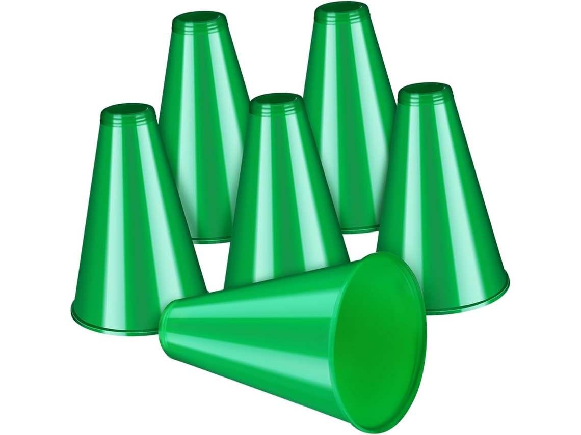 Megáfonos con un diseño ligero y duradero, alojados en una carcasa de plástico verde.