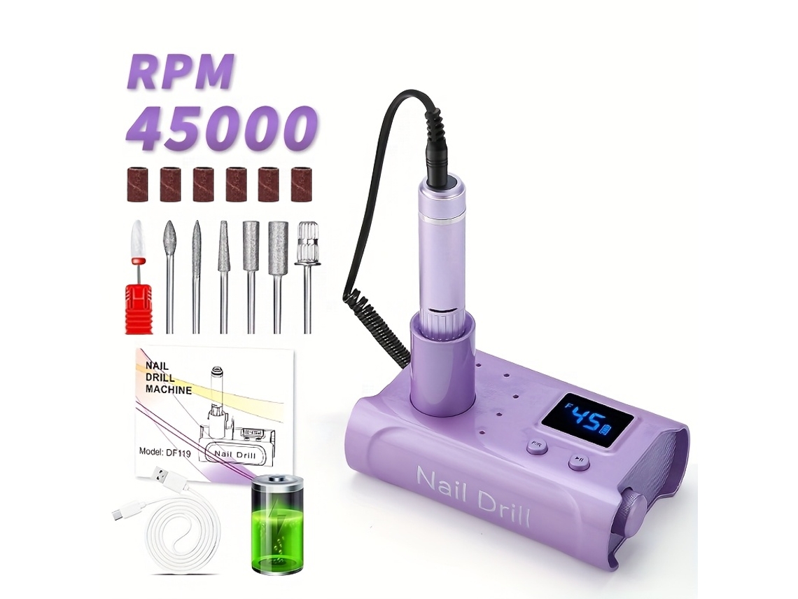 Conjunto Manicura/pedicura Eifson Lima Eléctrica 45000rpm Base Cargadora (morado)