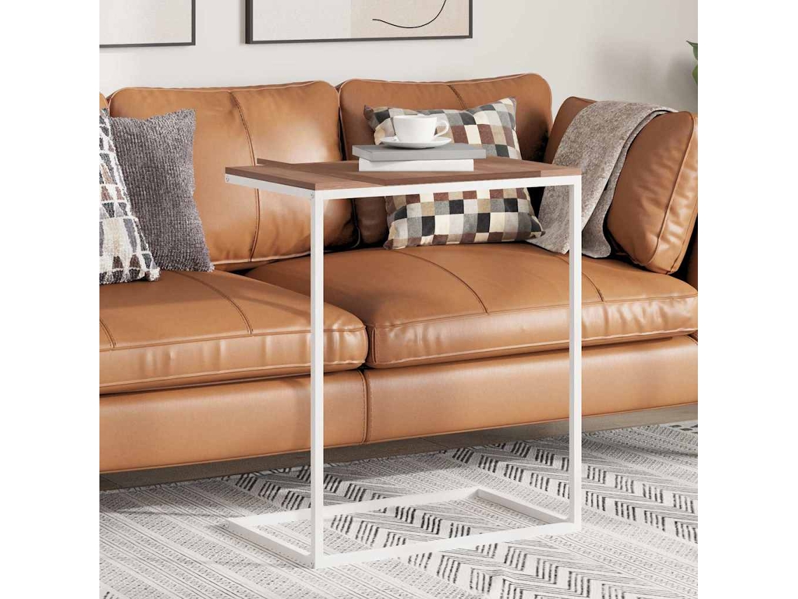 Mesa Auxiliar | Mesa Lateral De Madera Contrachapada Blanco 55x35x66 Cm
