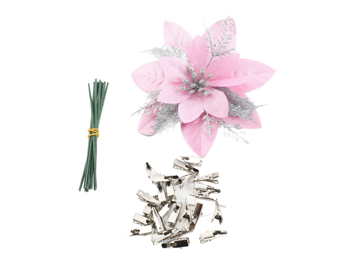 Flor Artificial De Navidad Con Purpurina, 14,5 Cm, Decorativa Para Árbol, Con Pinzas Y Tallo.