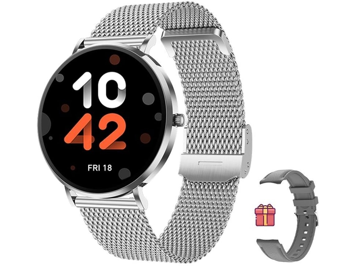 Chennnls T8pro Smartwatch, 1.32" AMOLED, Acero, con llamada Bluetooth, Plata.