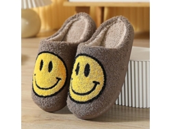 Pantuflas Suaves De Felpa Con Carita Sonriente Para Parejas Que Buscan Comodidad En Interiores Durante El Invierno.