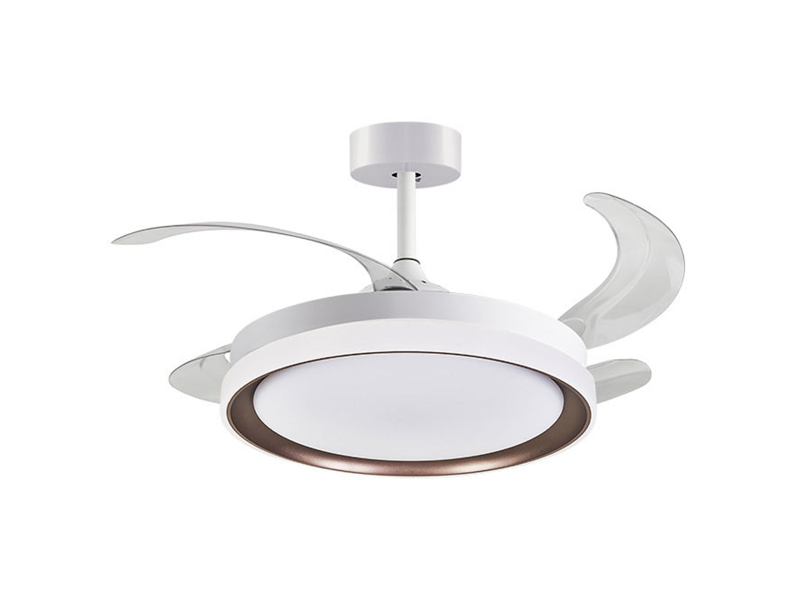 Ventilador de Techo Kigali Blanco/Castaño 4 Aspas Retráctiles 72W Led 3000-4000-6000K Alt.35Xd.108/50Cm FERRIMEX