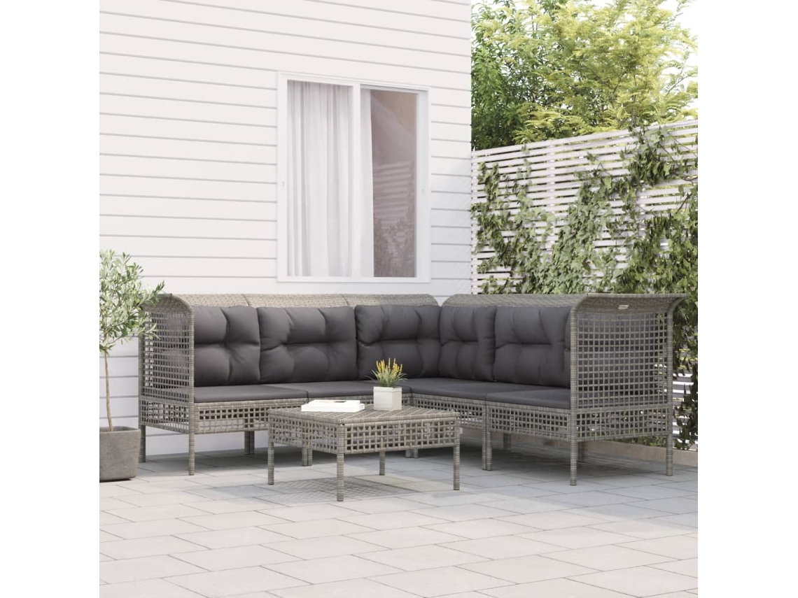 Conjunto de jardín de 6 piezas con cojines de mimbre gris de DKD Home Decor