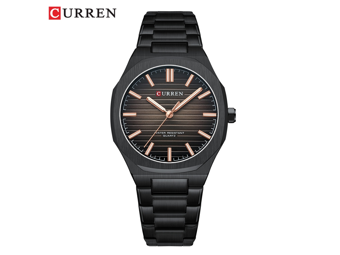 Reloj De Pulsera Informal De Cuarzo Para Hombre (negro) Con Correa De Acero Y Diseño Sencillo A Rayas.
