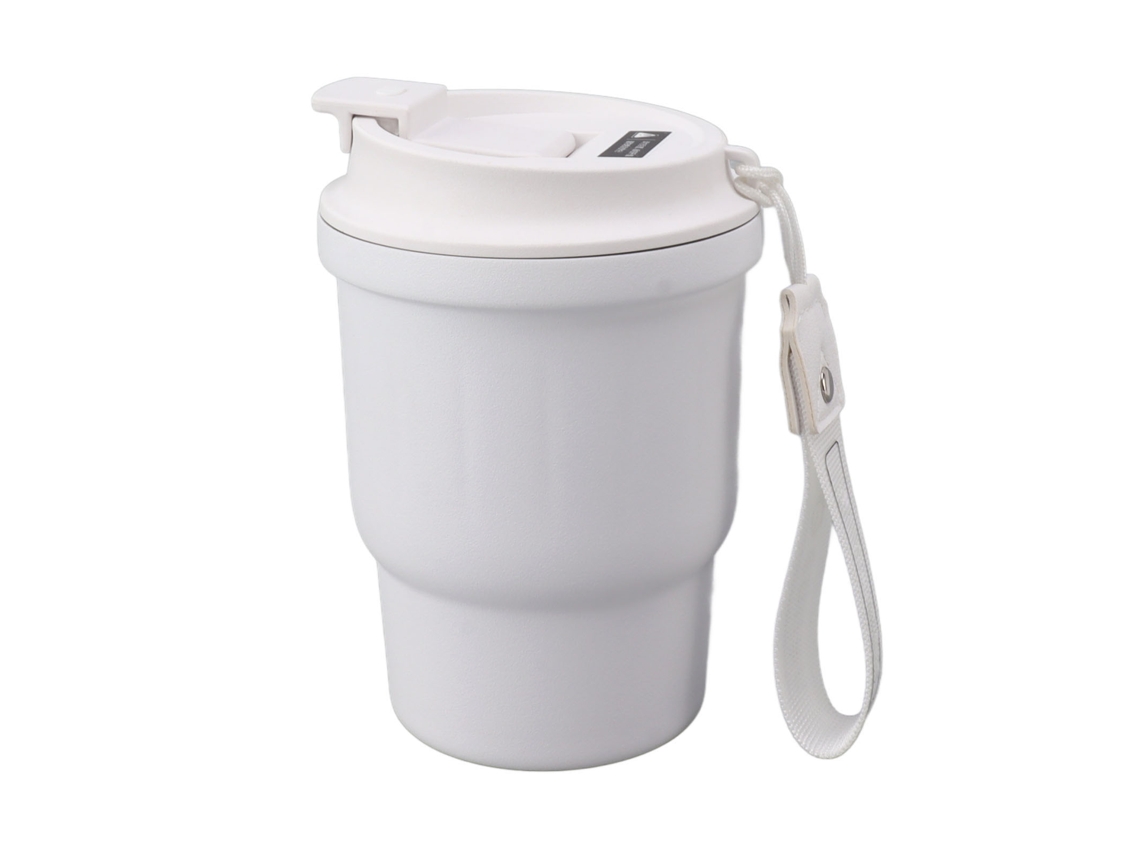 Taza de café de metal blanco de 450 ml con doble capa de silicona antideslizante de grado alimenticio