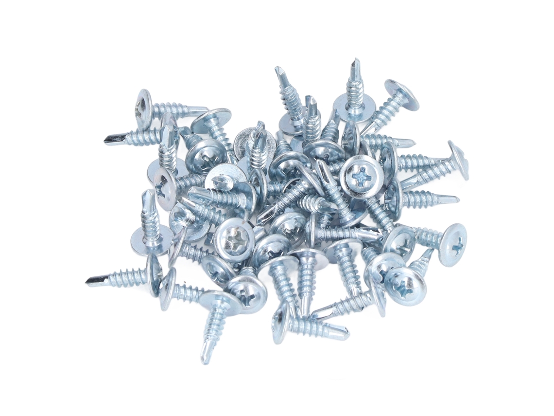 50 Tornillos Autorroscantes De Acero Al Carbono Galvanizado, Cabeza Redonda, 4,2 X 16 Mm, Con Arandela.