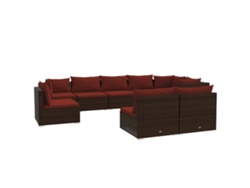 Maison Exclusive - 9 Pcs Conjunto Lounge Jardim C/ Almofadões Vime Pe Castanho