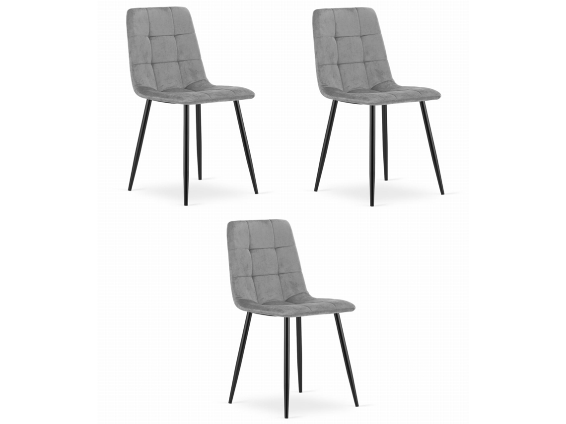 Silla Kara Terciopelo Gris Claro / Patas Negras X 3 Leobert