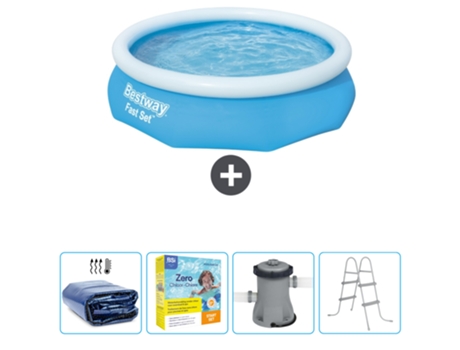 Piscina Hinchable Redonda Fast Set BESTWAY - 305 x 76 cm - Azul - Incluida Vela solar - Paquete de mantenimiento - Bomba - Escalera
