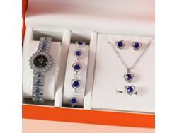 Conjunto de regalo para mujer con reloj, collar, pulsera de zafiro, anillo, pendientes y cajas SPQMENT