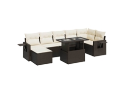 Conjunto de 8 sofás de jardín con cojines, mimbre, patas marrones, MAISON EXCLUSIVE (8 piezas)