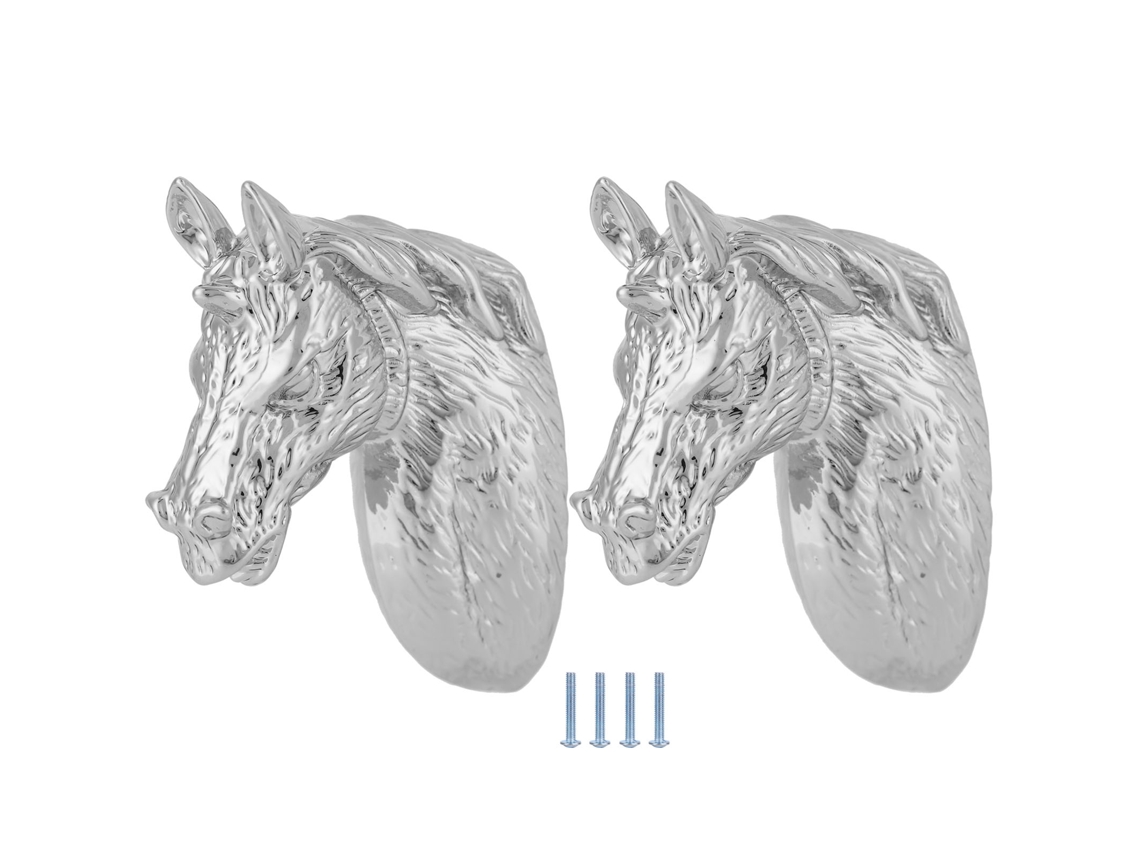 2 juegos de manijas modernas con forma de cabeza de caballo en color plata 3999