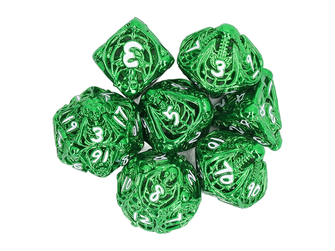 Ats-set De 7 Dados Metálicos Huecos Poliédricos Para Juegos De Mesa Y Rol, Color Verde, Ideal Para Fiestas Y Adultos