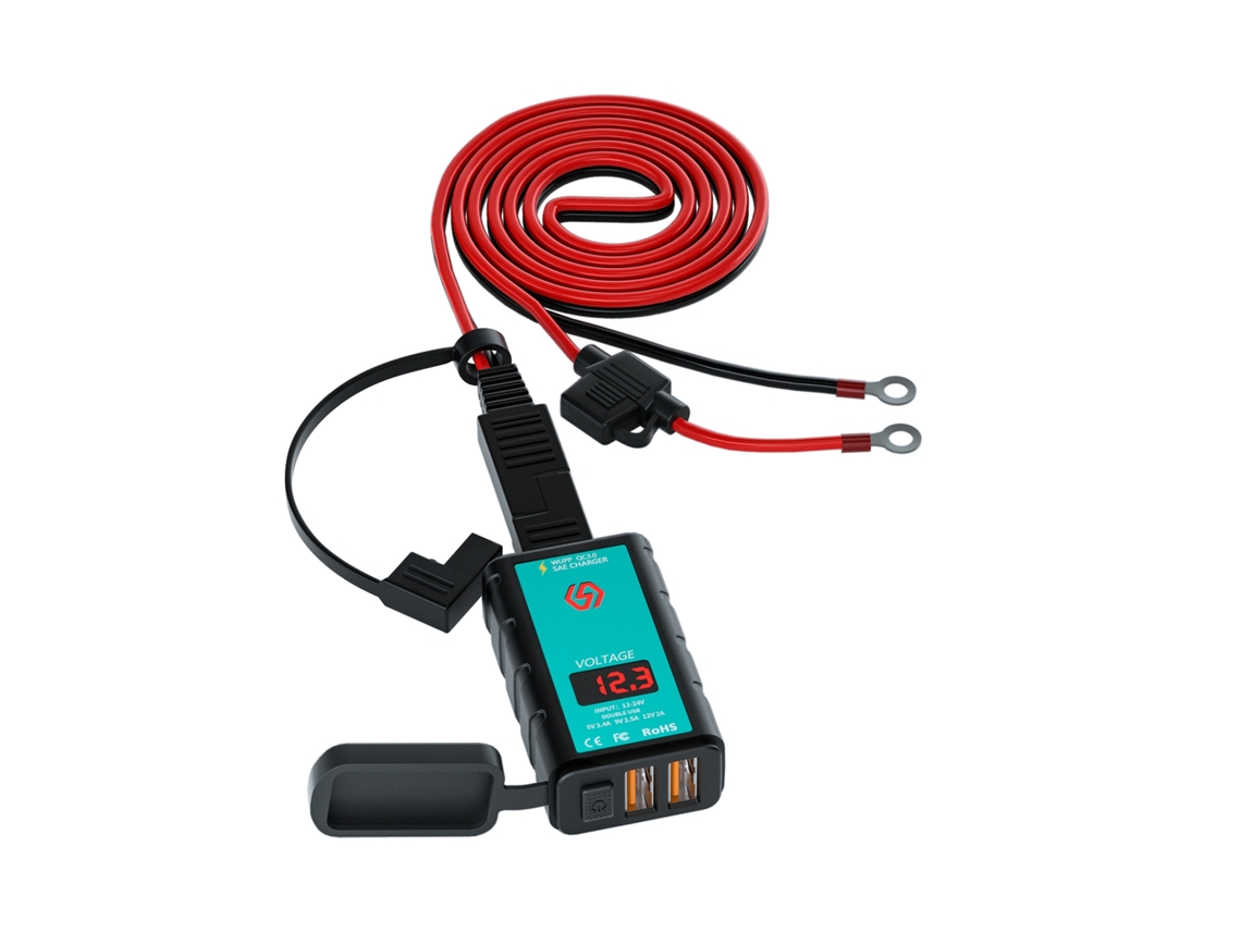 Carregador Usb Para Moto Dual Usb Quick Charge 3.0 Com Voltímetro E Cabo De Extensão Ot De 1.4m Para Veículos 12-24v