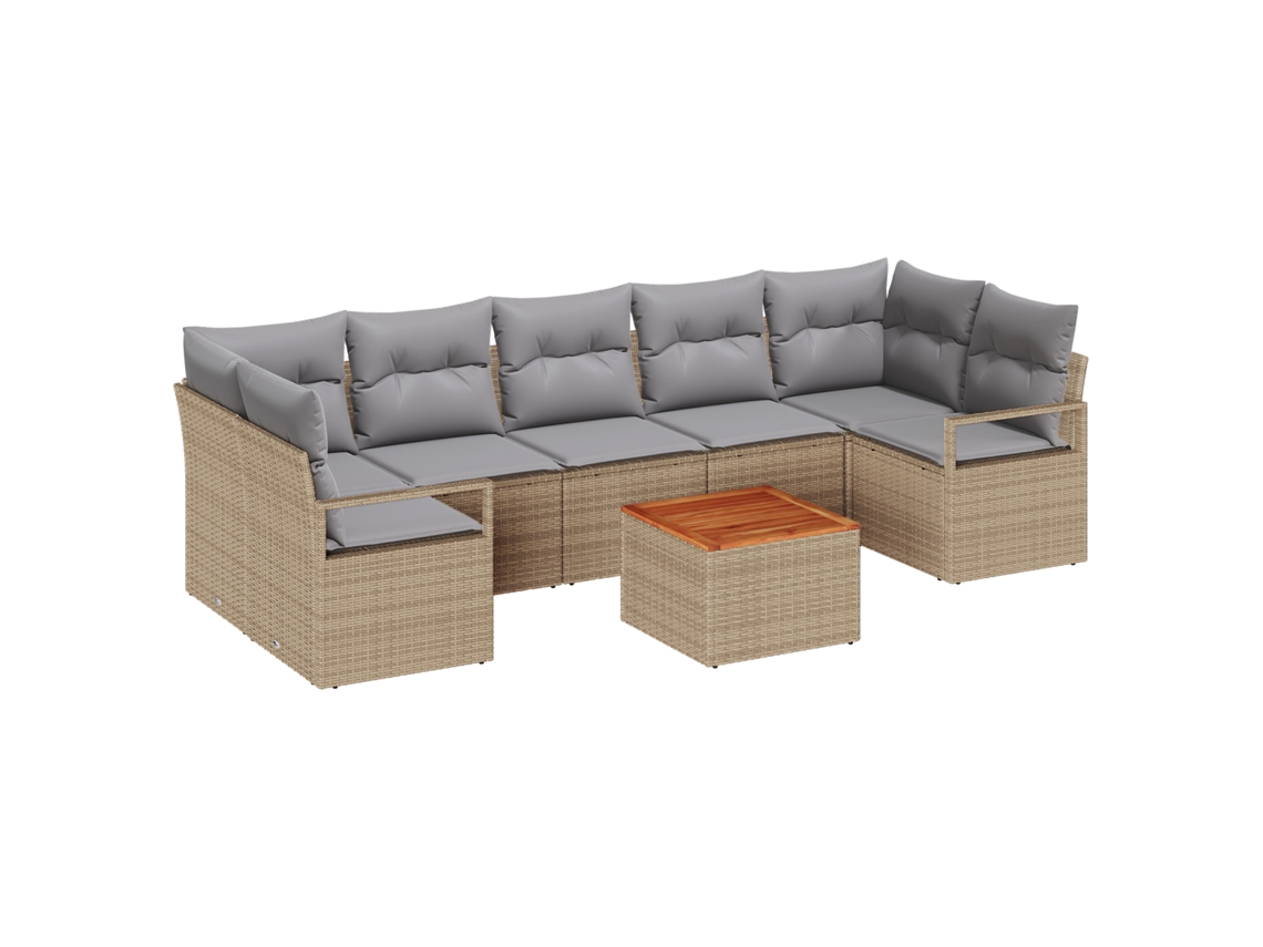 Conjunto 8 De Sofá De Jardín Con Cojines Vidaxl Beige Poliratán Acacia