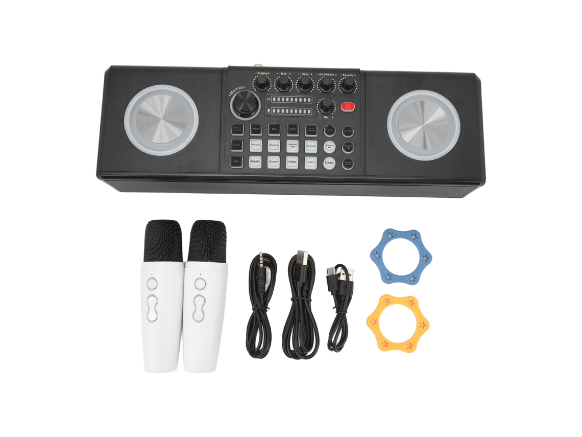 Máquina De Karaoke Con 2 Micrófonos Altavoz Bluetooth Portátil Tarjeta De Sonido Exterior Para Fiesta En Casa Boda Camping