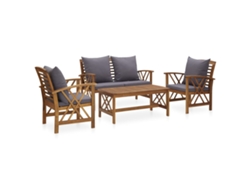 Conjunto de jardín de 4 piezas con cojines de madera maciza de acacia DKD Home Decor