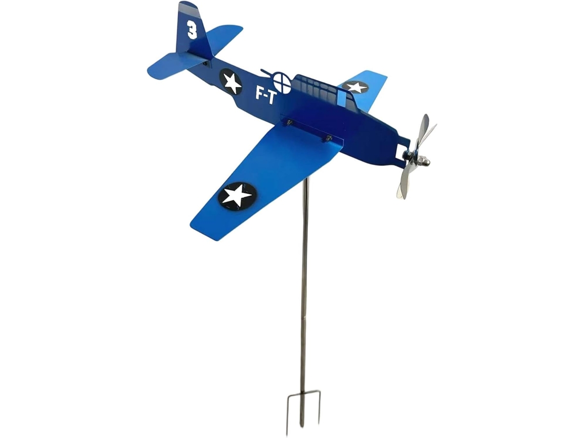 Molino De Viento Con Forma De Avión, Veleta De Hierro Azul Estilo Retro Para Jardín, Veletas Para Exteriores Para Uso