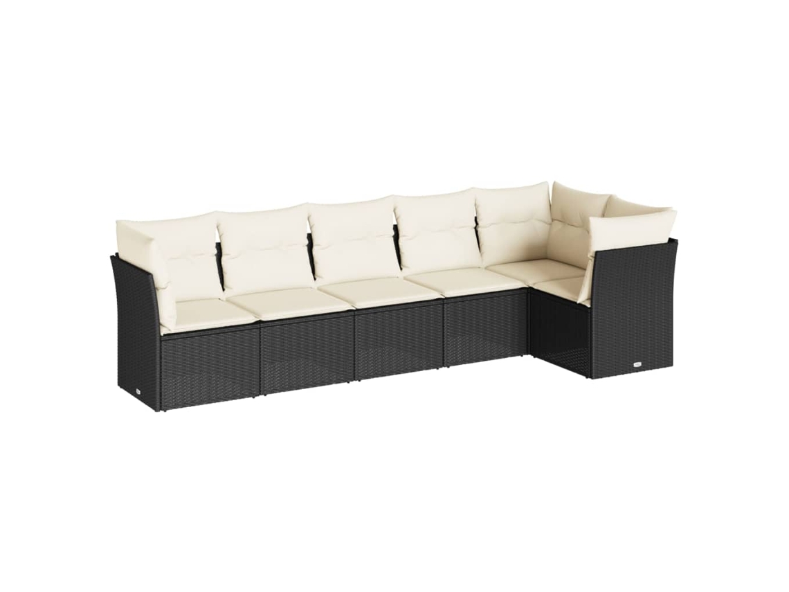 Conjunto de sofá de jardín de 6 piezas con cojines de mimbre, negro, EXCLUSIVO DE LA CASA (6 piezas)