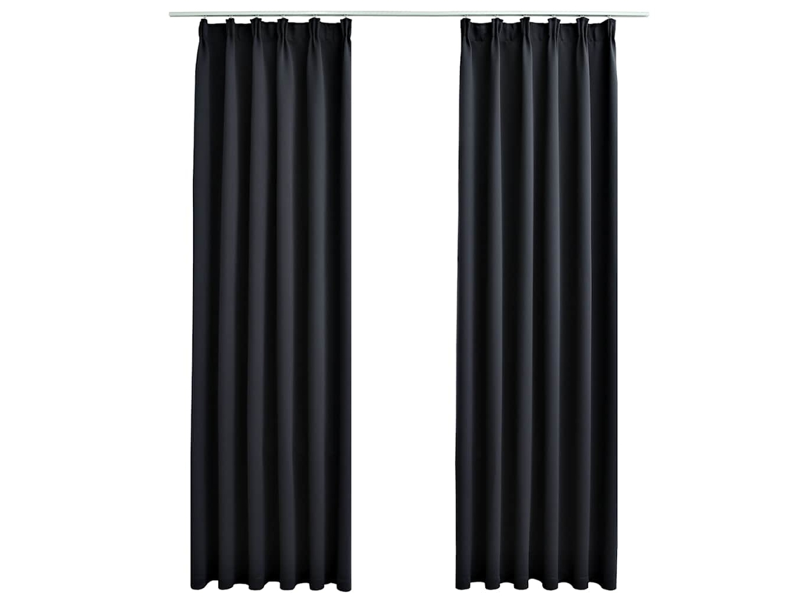 Maison Exclusive - Cortinas Opacas Con Ganchos 2 Piezas Negro 140x175 Cm