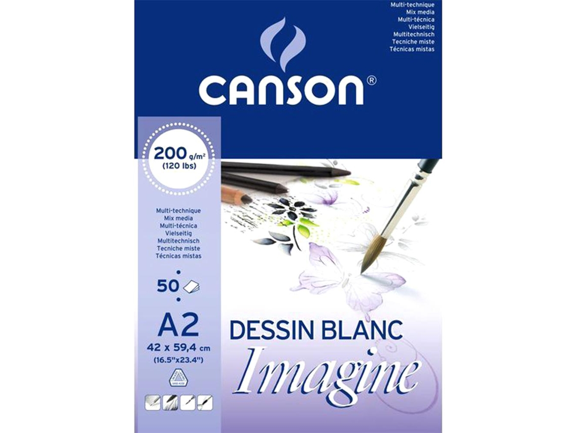 Canson Imagine Din Multitechnical Bloc De Dibujo A2 Pegado Liso 42X59,4 cm 50 Hojas 200 g