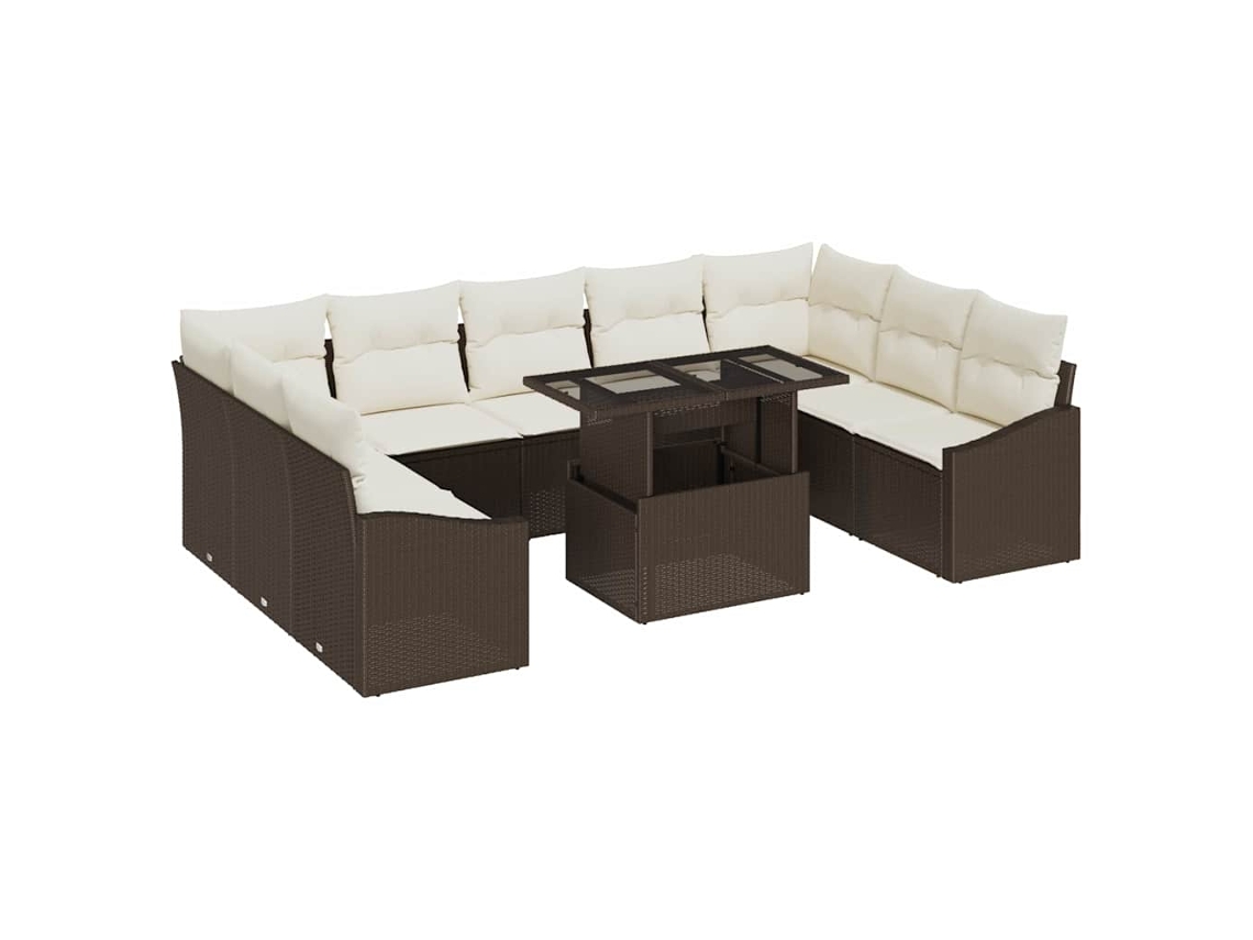 Maison Exclusive - Conjunto De Sofá De Jardín Con Cojín 10 Pcs Marrón Y Crema