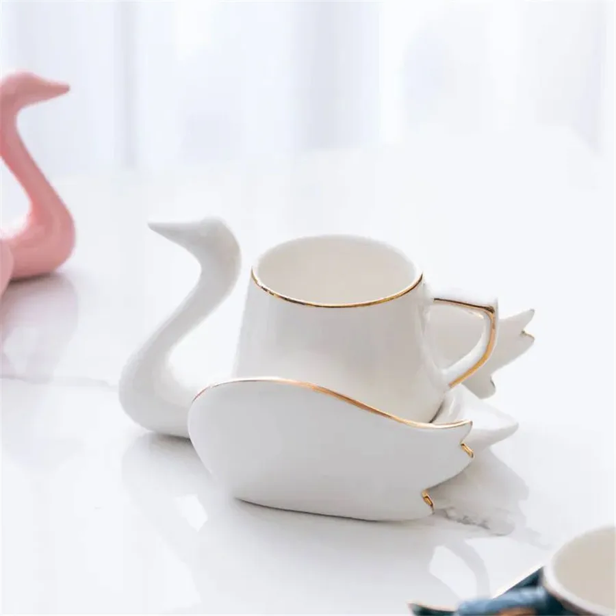 Juego De Taza Y Platillo De Café Con Forma De Cisne (blanco), Mini Taza De Cerámica, 110 Ml (1 Pieza, 110 Ml).