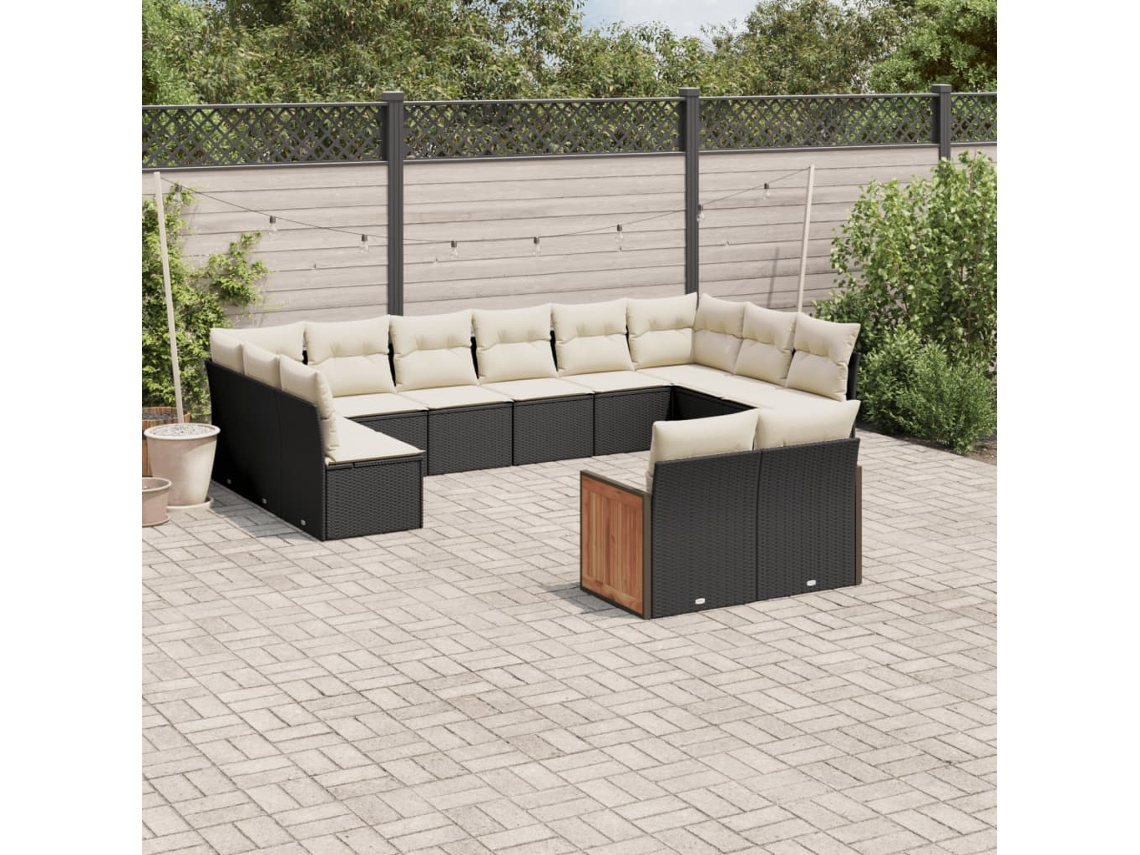 Conjunto de sofá de jardín de 12 piezas con cojines de mimbre negros DKD Home Decor