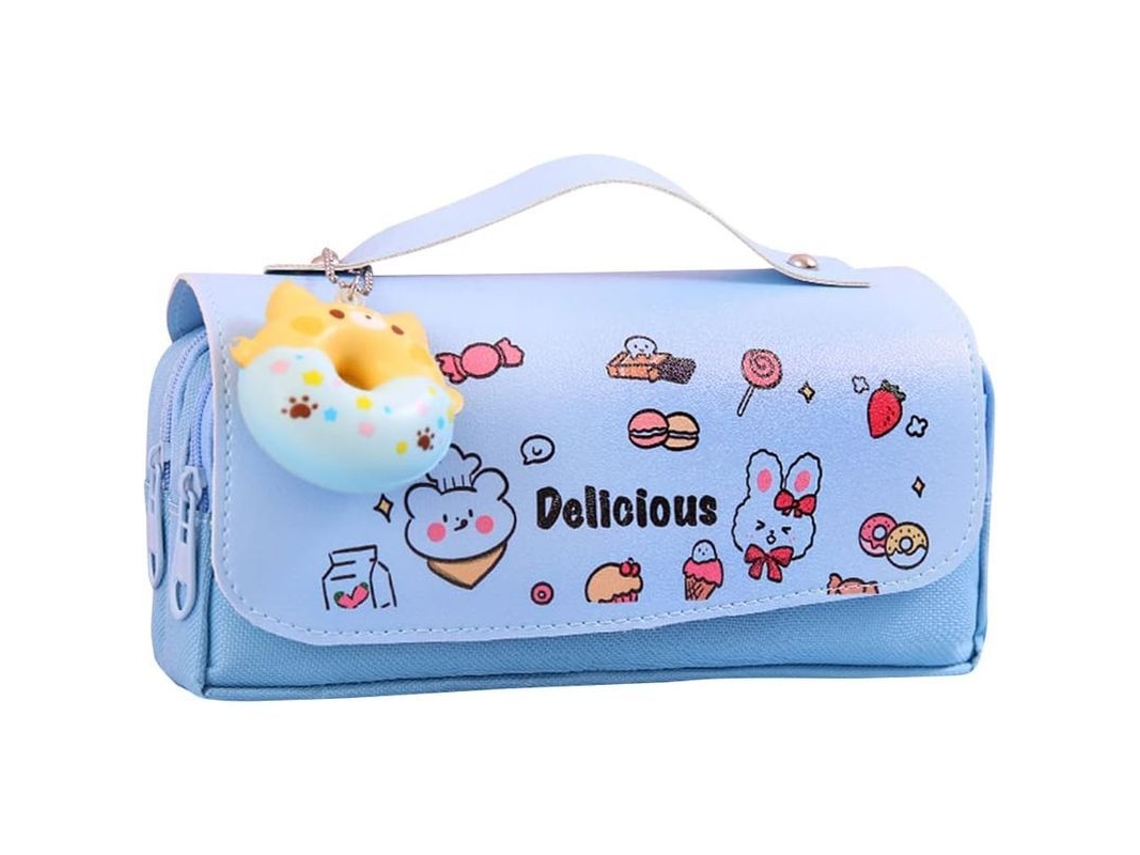2026rebe-estuche De Lápices Kawaii De Gran Capacidad Con 2 Compartimentos, Azul Donut, Lavable, Para Estudiantes