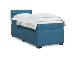 Cama Box Spring Con Colchón Terciopelo Azul 100x200 Cm