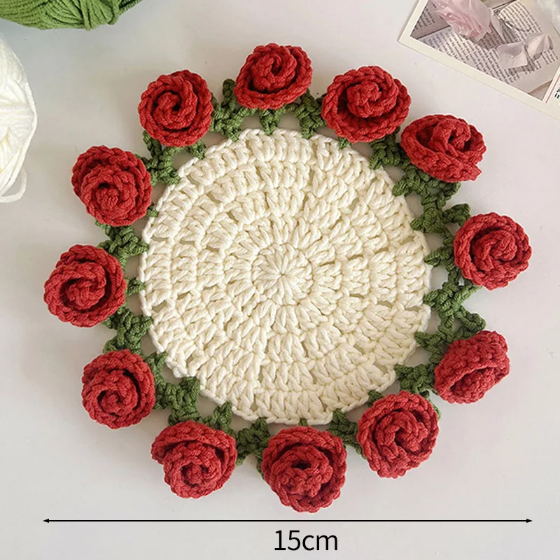 Posavasos De Mini Rosas De Ganchillo, Manteles Individuales De Cocina, Posavasos Para El Hogar.