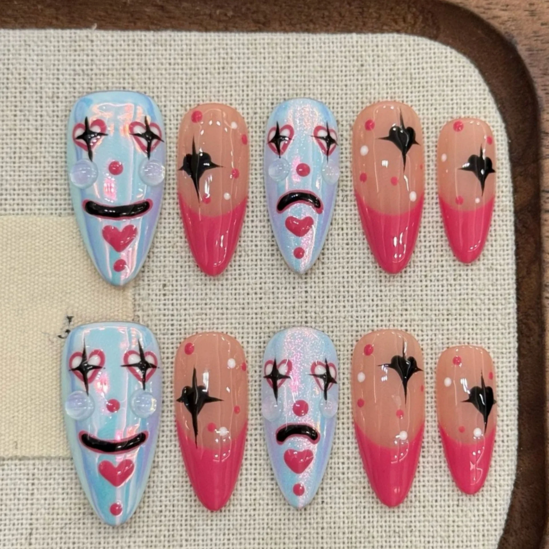 (3034-s) 10 Uñas Postizas Hechas A Mano Para Halloween, Pegatinas De Uñas Con Ojos De Gato Negro
