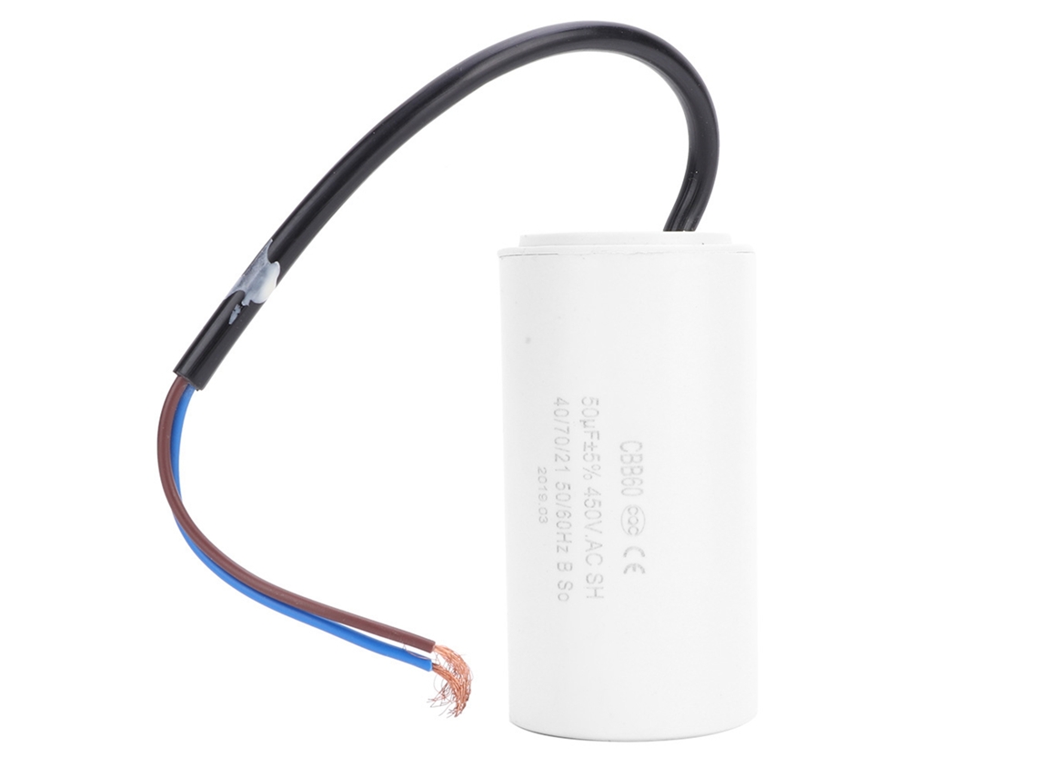 Capacitor De Início E Funcionamento De Motor Cbb60 450v 50uf Com Fio De Ligação