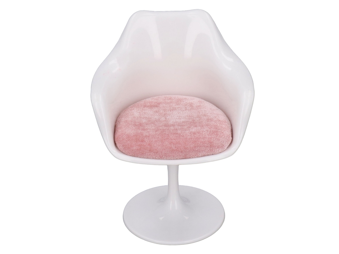 Silla de oficina para casa de muñecas 2026, escala 1:6, ABS, blanca, rosa, ruedas giratorias y reposabrazos.