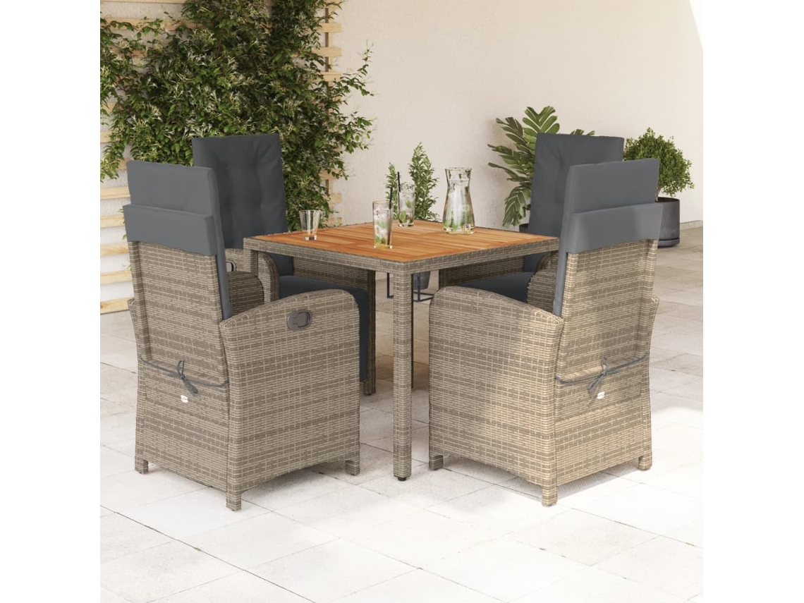 Juego de comedor de jardín de 5 piezas DKD Home Decor con cojines de mimbre gris