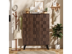 Aparador/zapatero moderno con 5 compartimentos en madera oscura. Dimensiones: 80 x 35,5 x 110 cm. Estantes ajustables.