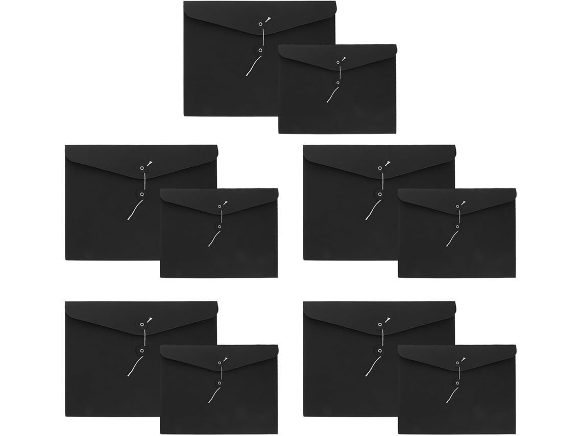 Paquete De 10 Fundas De Papel Kraft Negro Para Archivador, Tamaños A4 Y A5 Horizontales, Cierre De Cremallera.