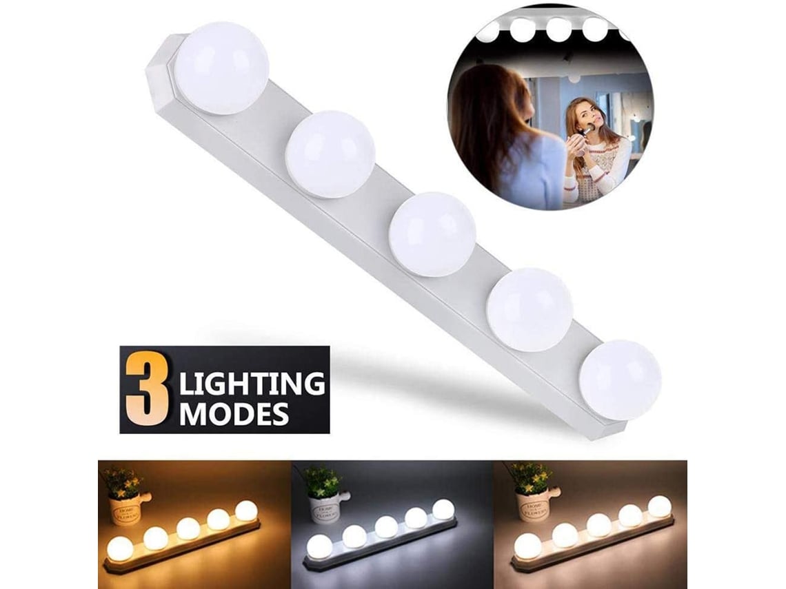 Espejo de maquillaje LED portátil, recargable por USB, 3 modos de iluminación para baño y tocador