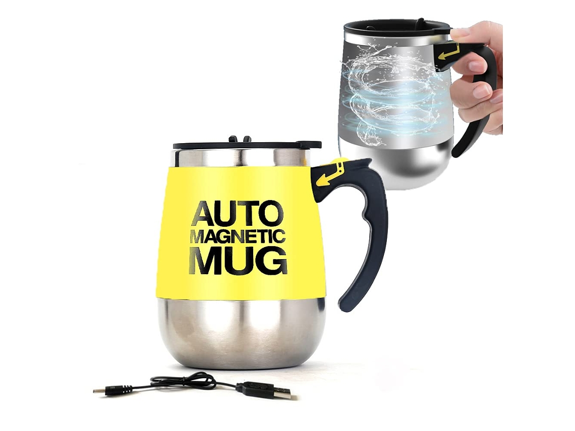 Copo Misturador Magnético Recarregável 390ml Amarelo, para Café, Chá, Leite, Casa, Escritório, Viagens S/MARCA