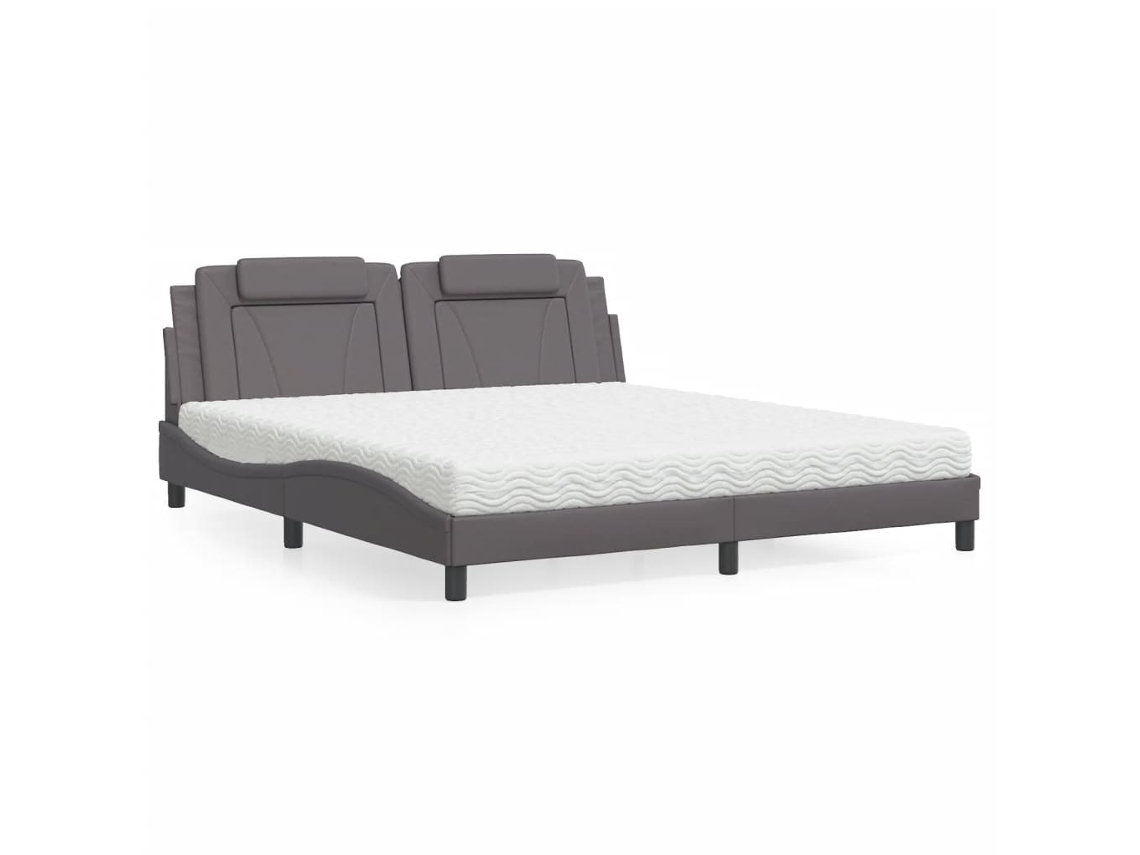 Cama Con Colchón Cuero Sintético Gris 180x200 Cm