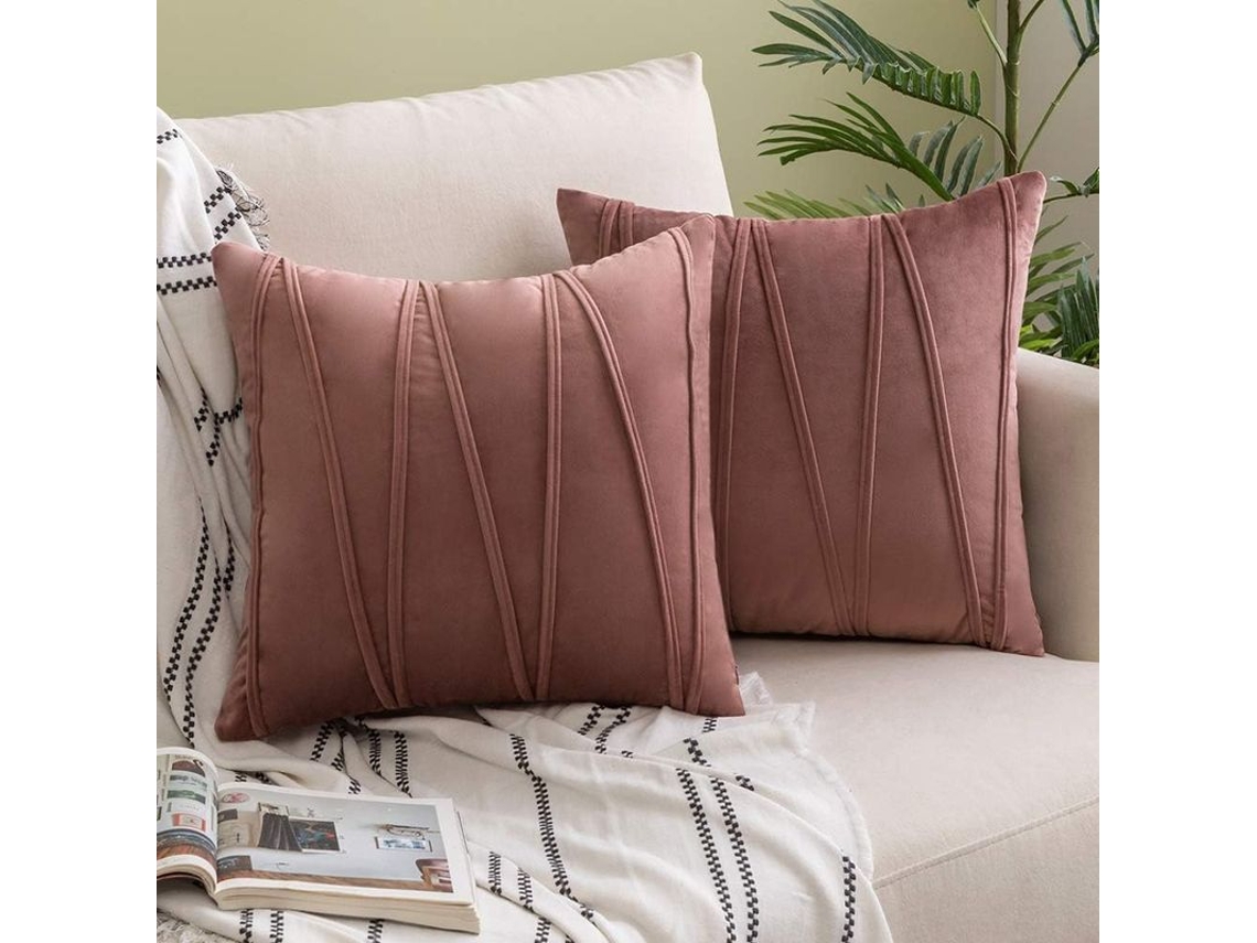 2026-41243-funda De Almohada De Terciopelo Rayado Decorativa Suave 2 Piezas 45x45cm Gris Rosado Para Sofa Cama Auto Sala