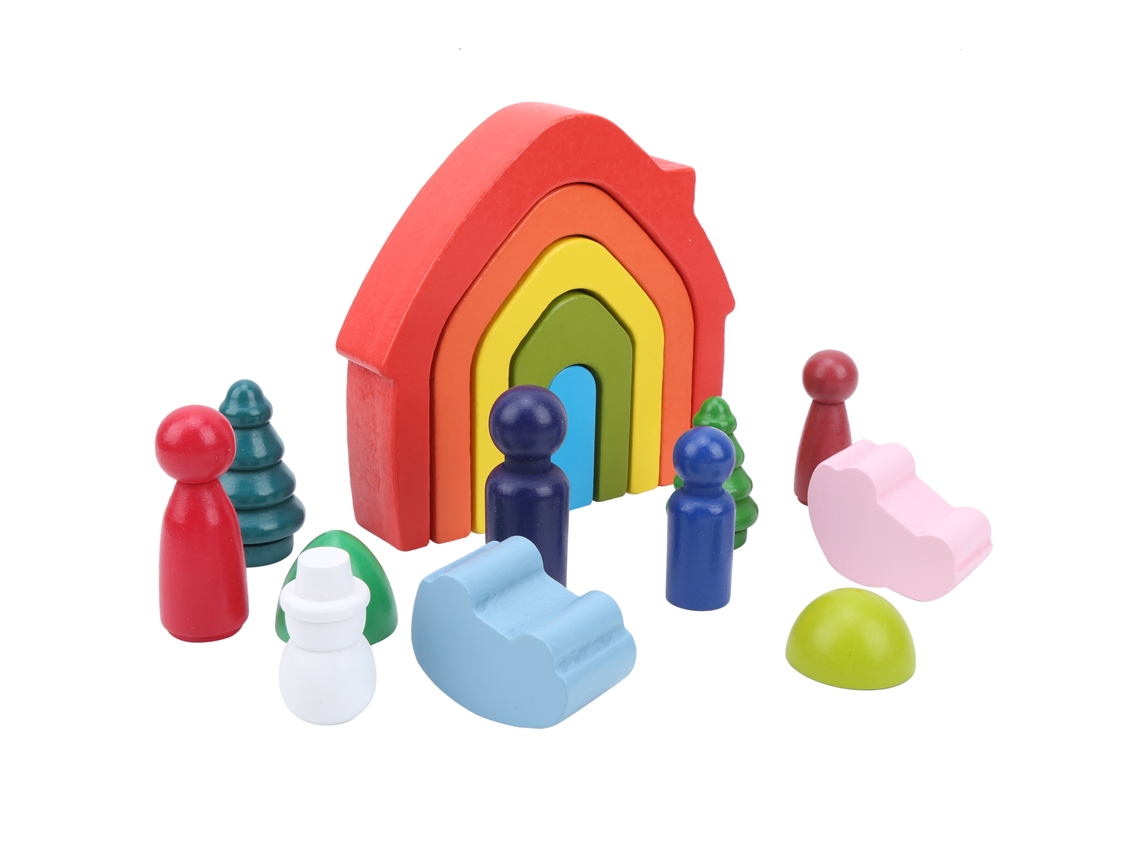 Juego De Bloques De Construcción De Madera Para Niños Con Arco Y Figuras Educativas.