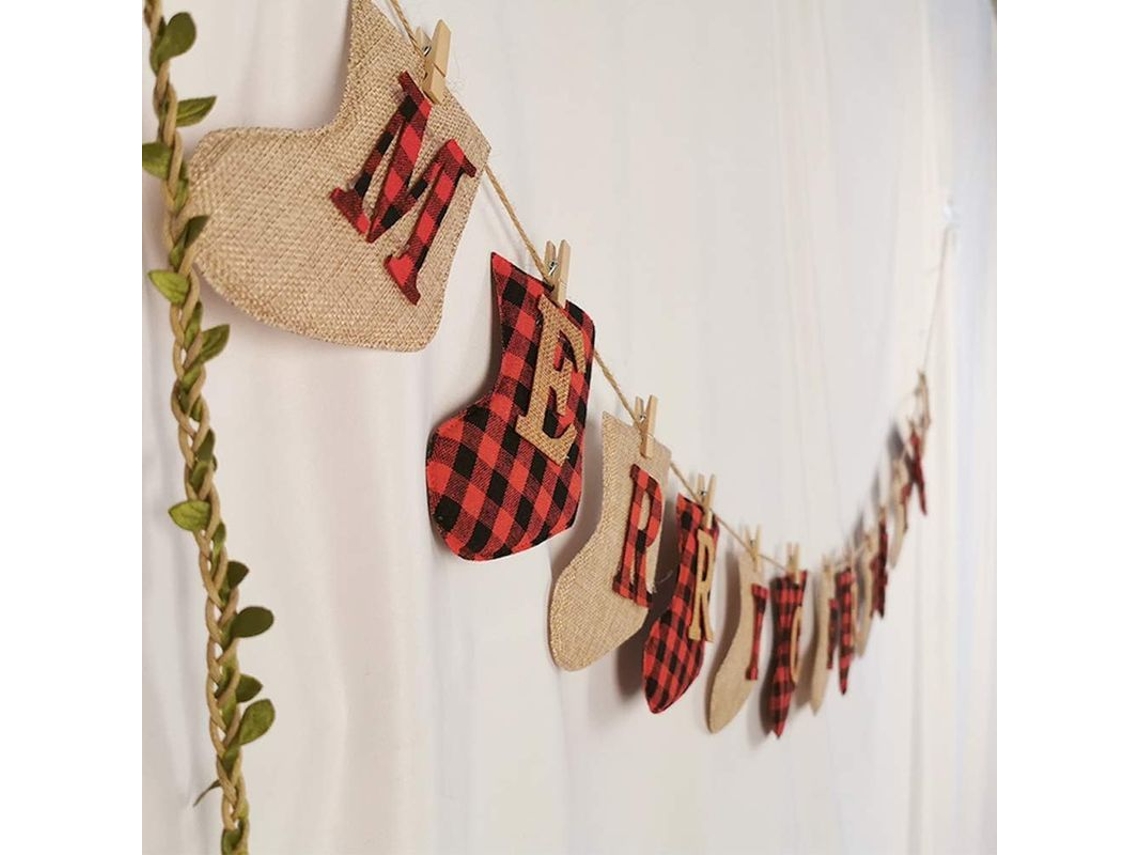 Guirnalda Navideña Hecha Con Calcetines De Yute, Decoración Única Cosida A Mano, Ideal Para La Chimenea Y El Árbol De Navidad.