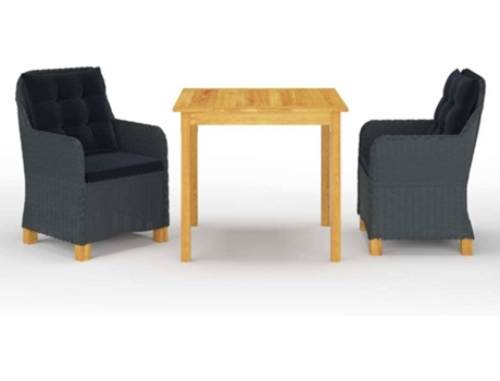 Conjunto 3 de comedor para jardín VIDAXL gris oscuro
